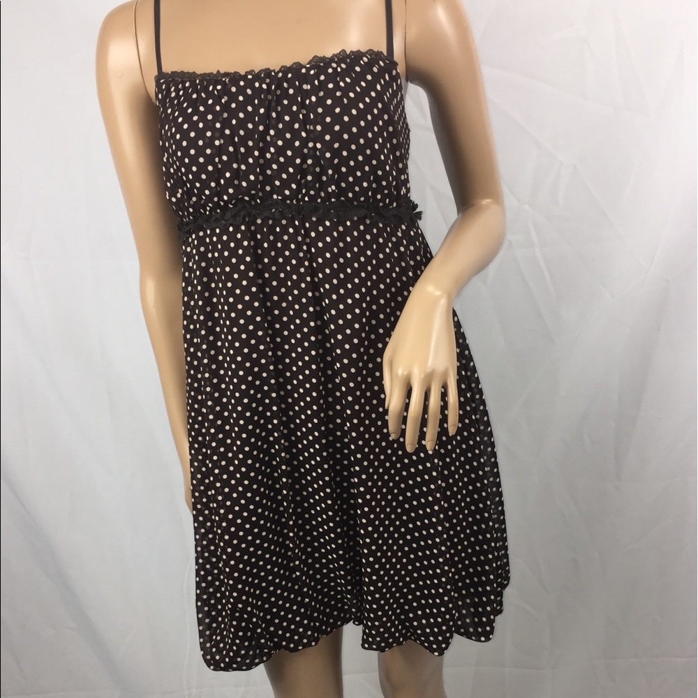 Tempted Hearts brown and white pin dots dress